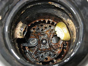 how a burned out garbage disposal looks like